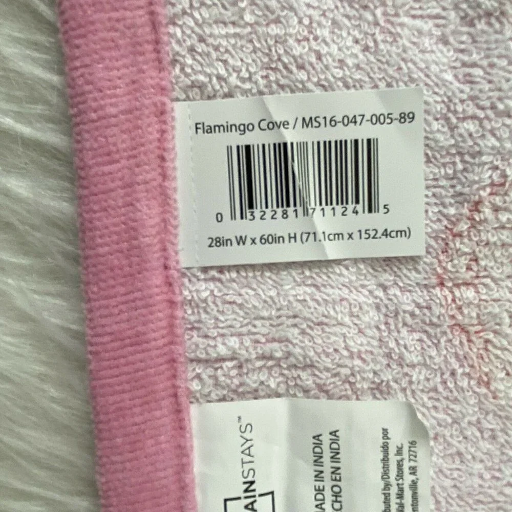 Mainstays Pink Flamingo Cove Beach Towel 28 x 60 Cotton NEW